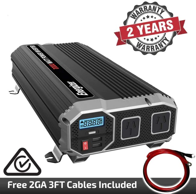 Energizer 2000 Watts Power Inverter 12V to 230V, Modified Sine Wave Car Inverter, DC to AC Converter with Dual 230 Volts AC Outlets and 2 USB Ports 2.4A ea - C-Tick Compliant