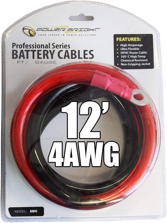 Power Bright 4-AWG12 4 AWG Gauge 12-Foot Professional Series Inverter Cables 1000-1500 watt image of actual cable.
