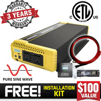 Krieger 3000W Pure Sine Wave Inverter 12V DC to 120V AC Converter for RV, Truck, Off-Grid Solar Power Inverter 12V to 110V W/Built-in 5V/2.1A USB Port, AC Hardwire Port, Remote Cables Fuse Included