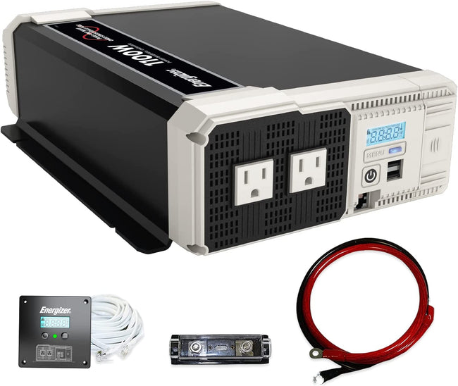 Energizer 1100 Watt 12V Pure Sine Inverter Dual AC Outlets & USB, Installation Kit Included, Automotive Power for Power Tools, Camping & Car Accessories - ETL Approved Under UL STD 458