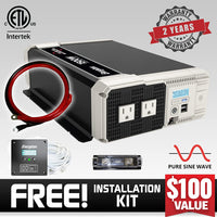 Energizer 1500 Watt 12V Pure Sine Inverter Dual AC Outlets & USB, Installation Kit Included, Automotive Power for Power Tools, Camping & Car Accessories - ETL Approved Under UL STD 458
