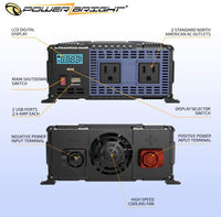 NEW PX1500! PowerBright 1500 Watt 12v DC to 110v AC , Modified Sine Wave Power Inverter w/ USB & LCD
