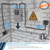 DIY220 Quick Connect 220V Power Supply, Power 208-240 Volts from Two Separate 110/120V AC Circuits, 220V 15A AC Output Outlet, GFCI Outlet Circuit Tester Included – ETL Certified Under UL and CSA Std